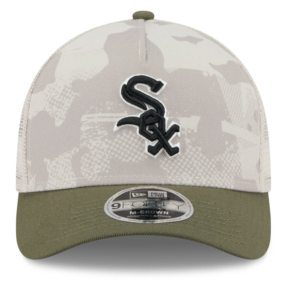 Chicago White Sox 2025 Armed Forces Day 9FORTY M-Crown A-Frame Adjustable Hat - Light Beige/Olive | New Era