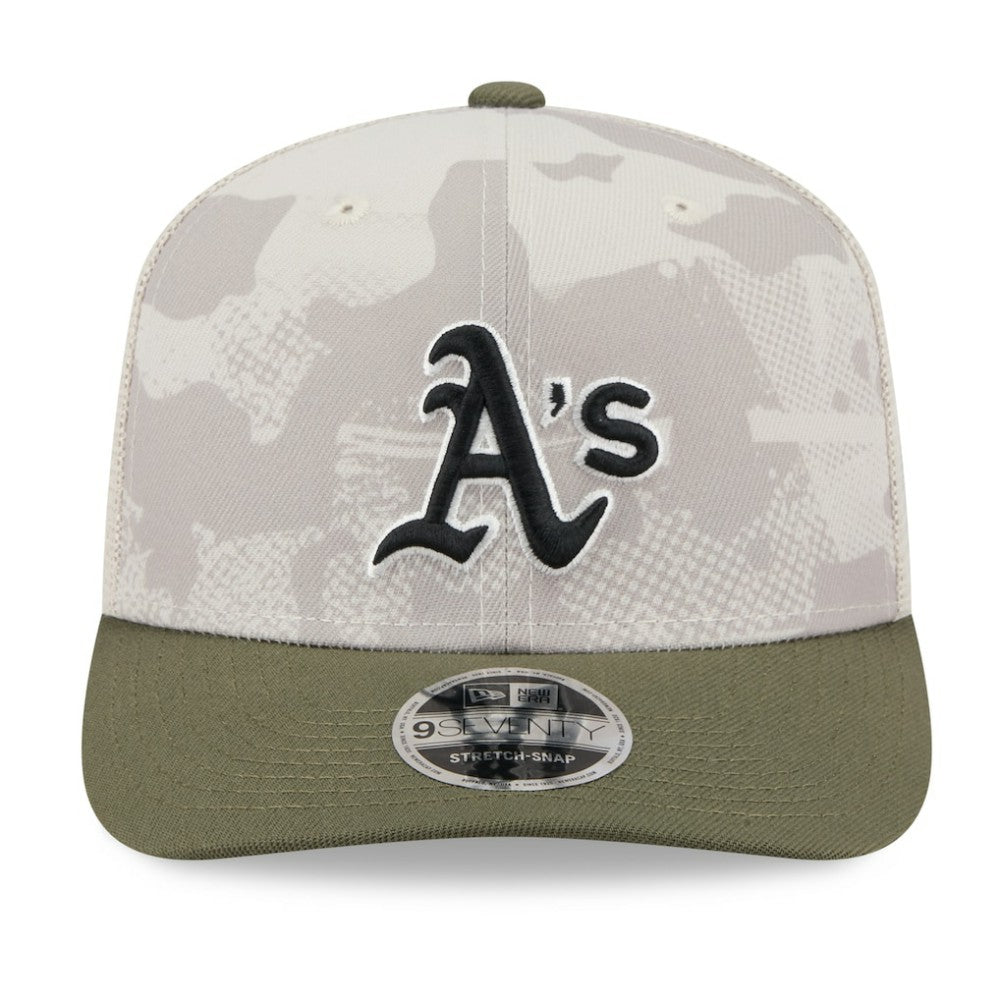 Athletics 2025 Armed Forces Day 9SEVENTY Stretch-Snap Hat - Light Beige/Olive | New Era