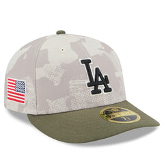 Los Angeles Dodgers 2025 Armed Forces Day Low Profile 59FIFTY Fitted Hat - Light Beige/Olive | New Era