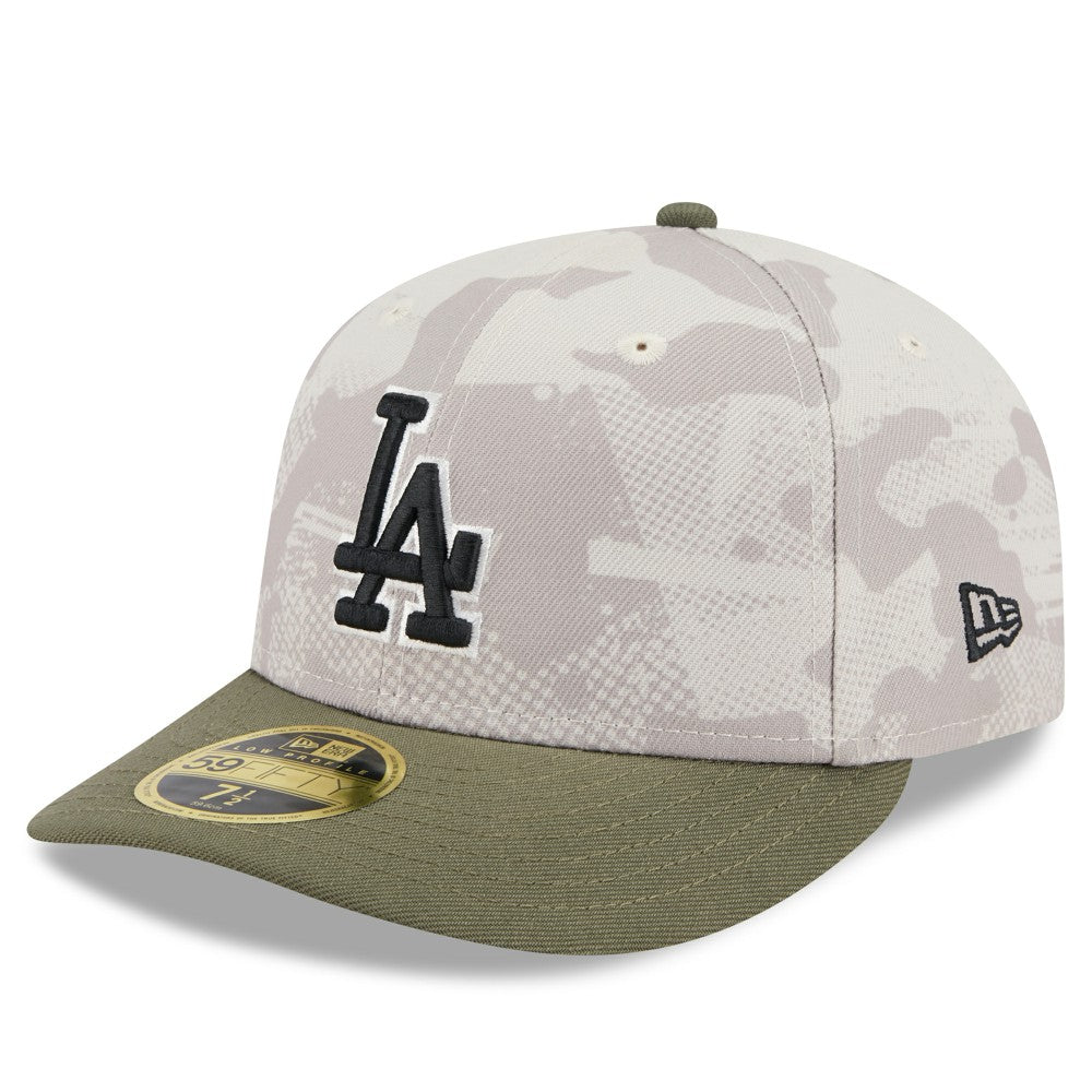Los Angeles Dodgers 2025 Armed Forces Day Low Profile 59FIFTY Fitted Hat - Light Beige/Olive | New Era