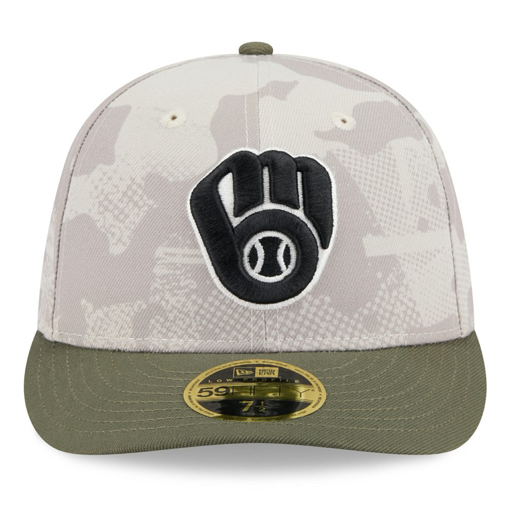 Milwaukee Brewers 2025 Armed Forces Day Low Profile 59FIFTY Fitted Hat - Light Beige/Olive | New Era