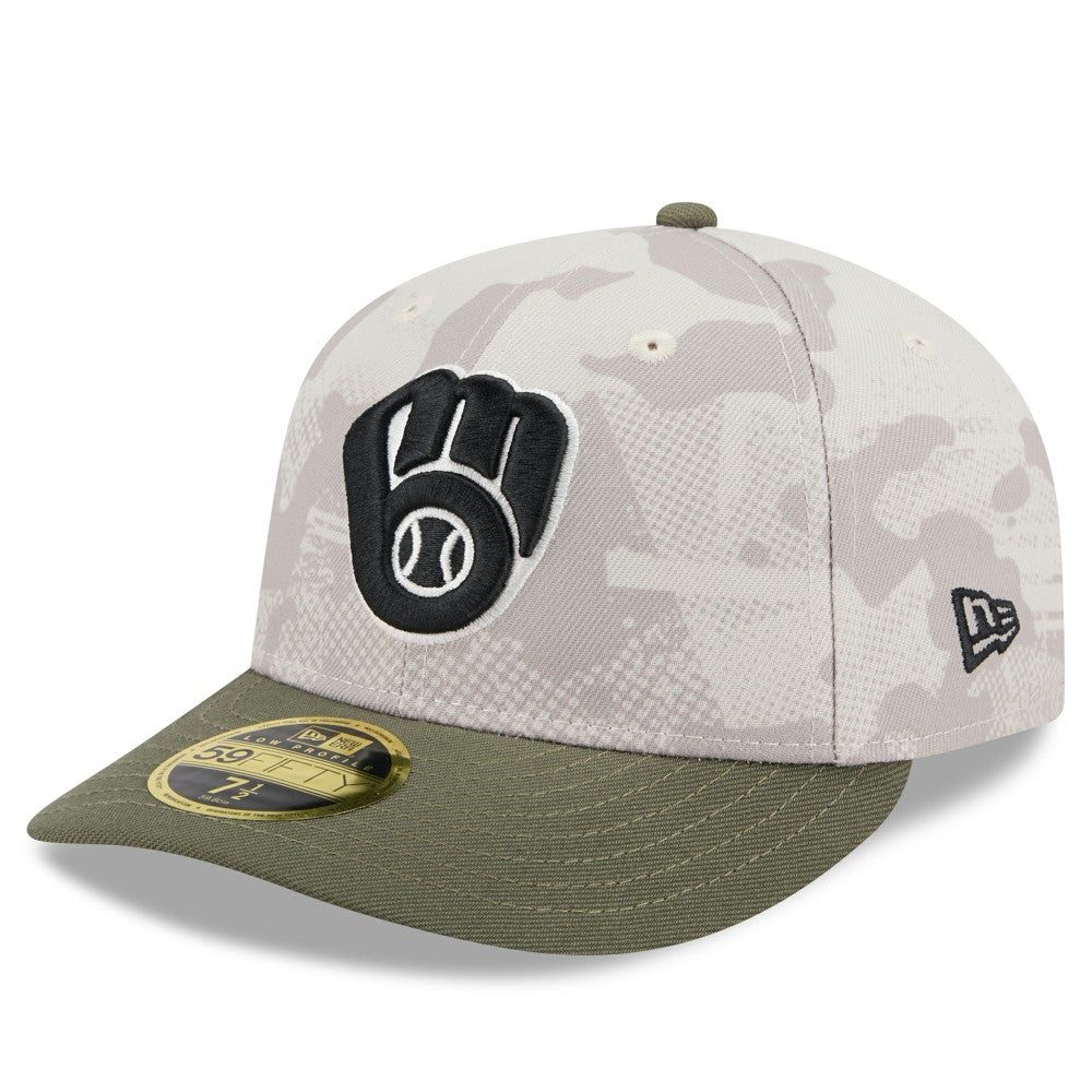 Milwaukee Brewers 2025 Armed Forces Day Low Profile 59FIFTY Fitted Hat - Light Beige/Olive | New Era