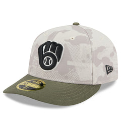 Milwaukee Brewers 2025 Armed Forces Day Low Profile 59FIFTY Fitted Hat - Light Beige/Olive | New Era