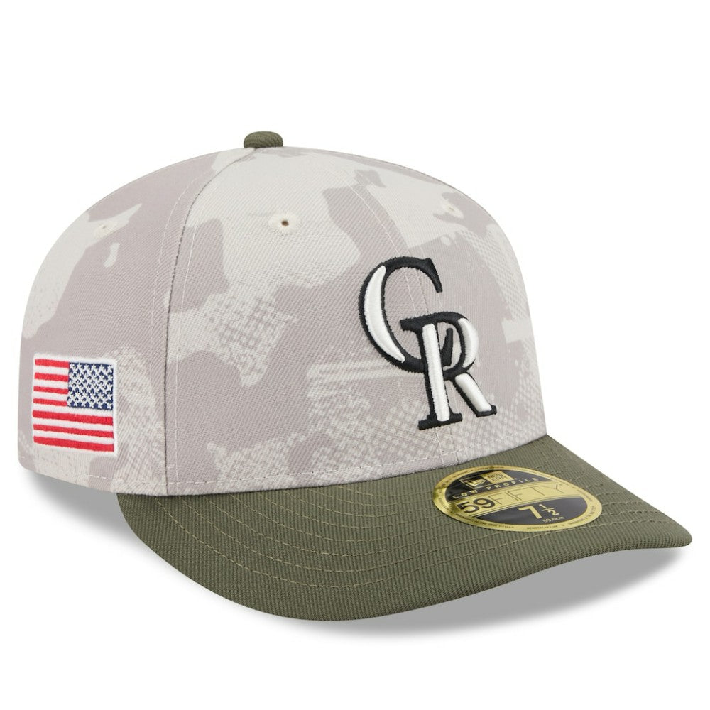 Colorado Rockies 2025 Armed Forces Day Low Profile 59FIFTY Fitted Hat - Light Beige/Olive | New Era