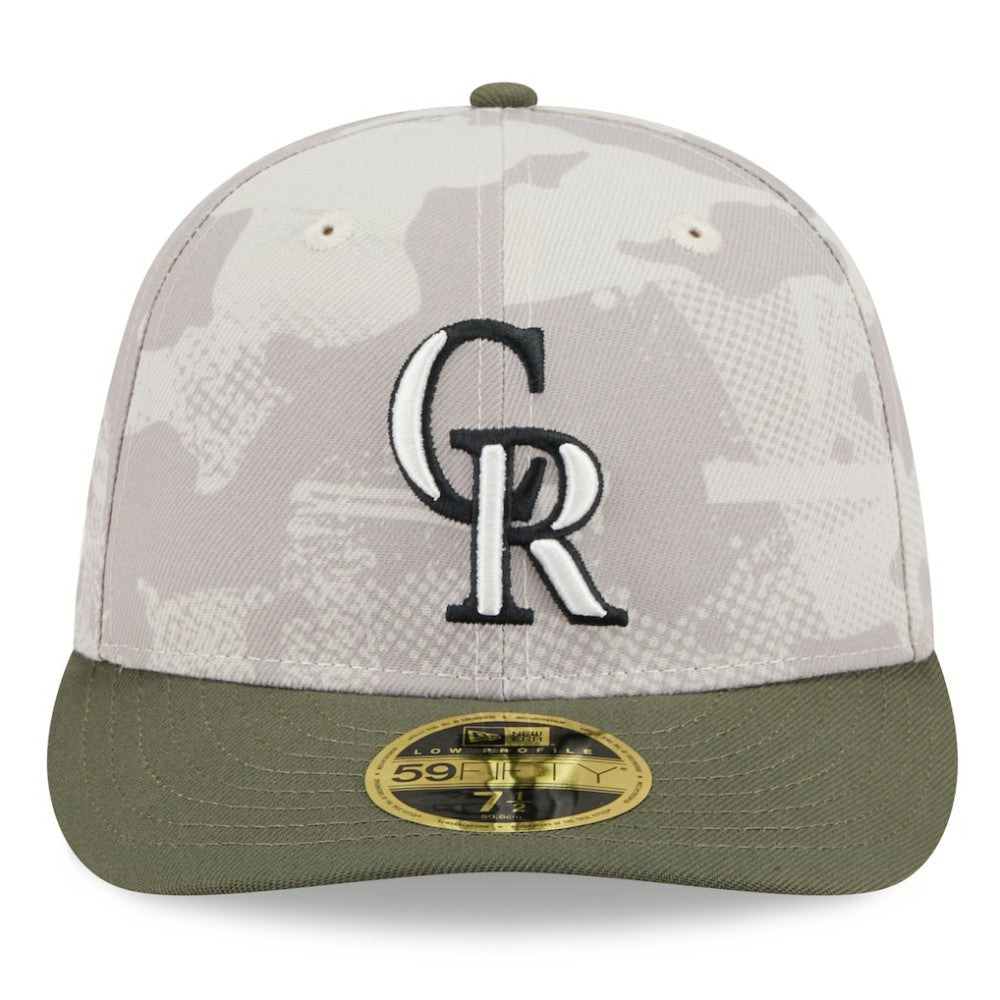 Colorado Rockies 2025 Armed Forces Day Low Profile 59FIFTY Fitted Hat - Light Beige/Olive | New Era