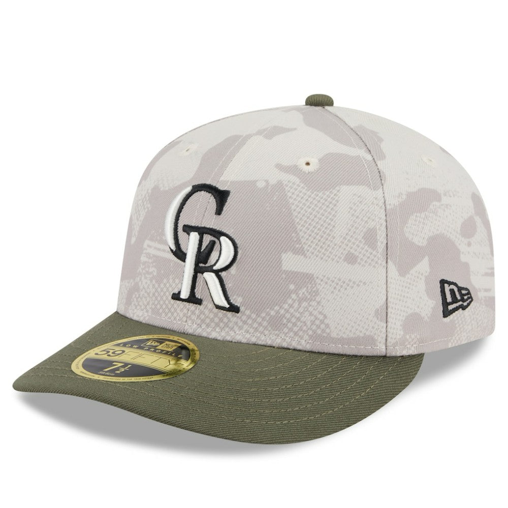 Colorado Rockies 2025 Armed Forces Day Low Profile 59FIFTY Fitted Hat - Light Beige/Olive | New Era