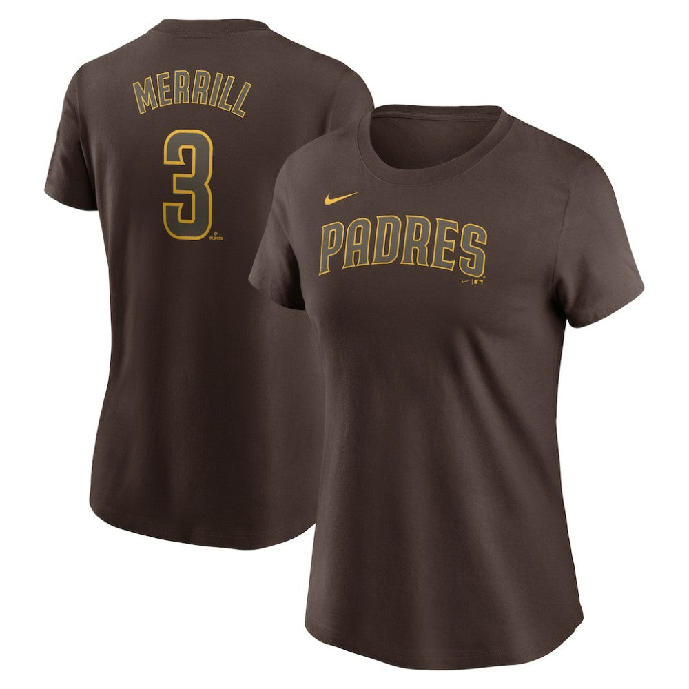 Jackson Merrill San Diego Padres Women's Cooperstown Collection Fuse Name & Number T-Shirt - Brown | Nike