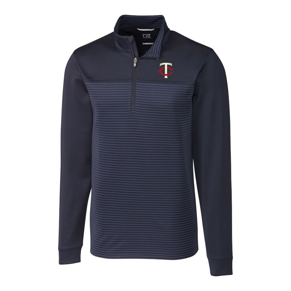 Minnesota Twins Cutter & Buck Big & Tall Traverse Stripe Stretch DryTec Quarter-Zip Top - Navy