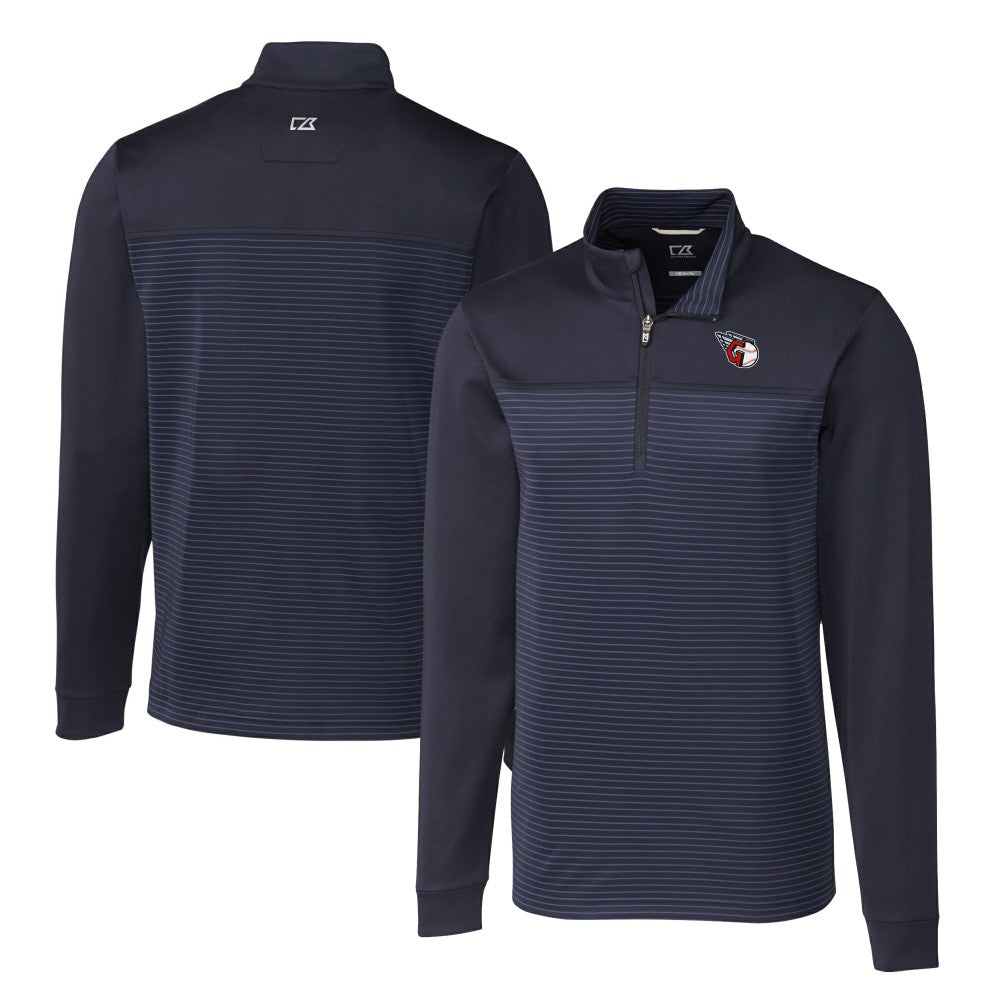 Cleveland Guardians Cutter & Buck Big & Tall Traverse Stretch Eco Stripe DryTec Quarter-Zip Top - Navy