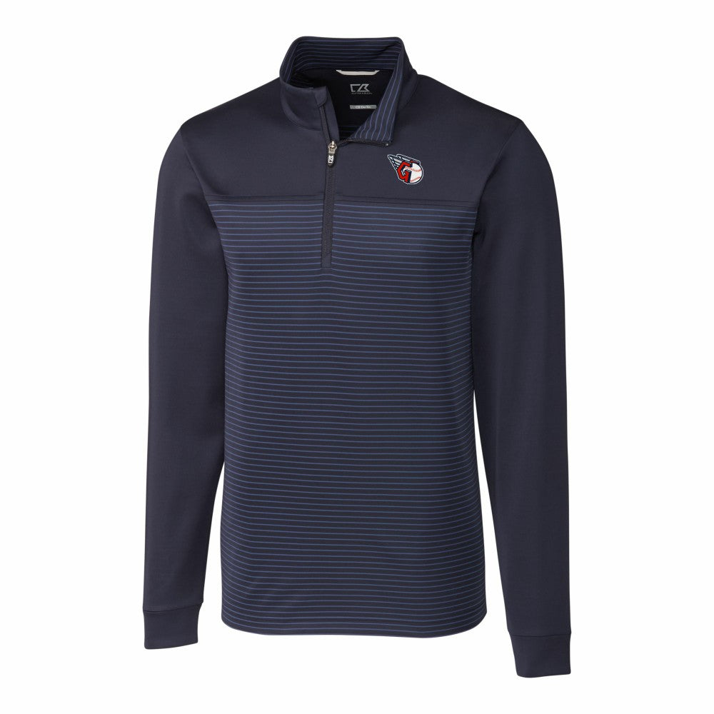 Cleveland Guardians Cutter & Buck Big & Tall Traverse Stretch Eco Stripe DryTec Quarter-Zip Top - Navy