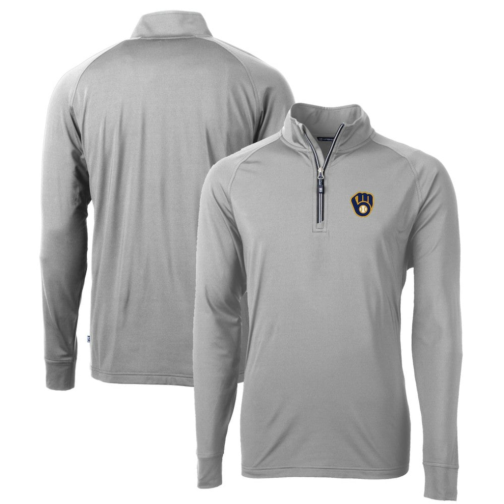 Milwaukee Brewers Cutter & Buck Big & Tall Adapt Eco Knit Stretch Recycled Quarter-Zip Pullover Top - Gray