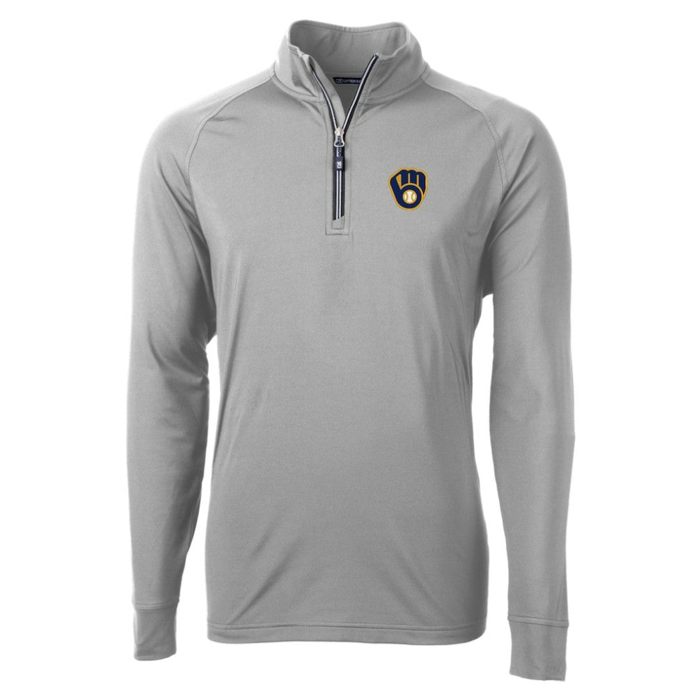 Milwaukee Brewers Cutter & Buck Big & Tall Adapt Eco Knit Stretch Recycled Quarter-Zip Pullover Top - Gray