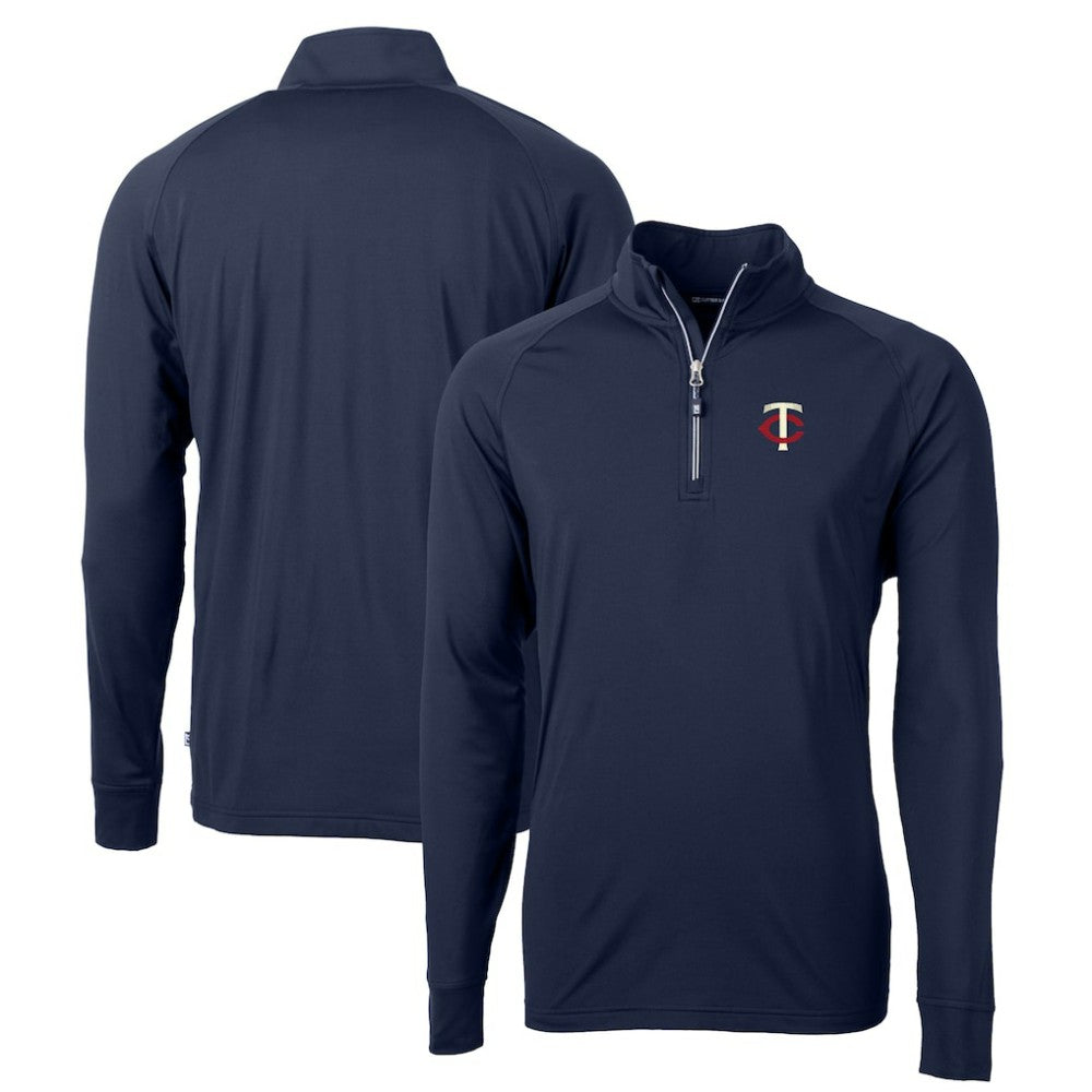 Minnesota Twins Cutter & Buck Big & Tall Adapt Eco Knit Stretch Recycled Quarter-Zip Pullover Top - Navy
