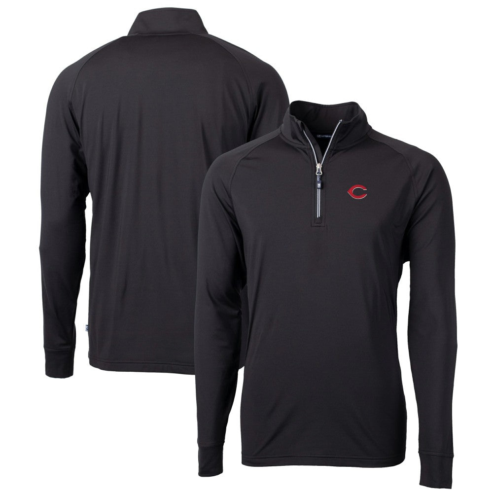 Cincinnati Reds Cutter & Buck Big & Tall Adapt Eco Knit Stretch Recycled Quarter-Zip Pullover Top - Black
