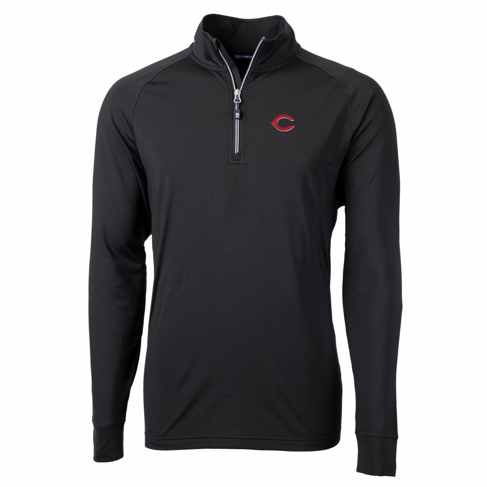 Cincinnati Reds Cutter & Buck Big & Tall Adapt Eco Knit Stretch Recycled Quarter-Zip Pullover Top - Black