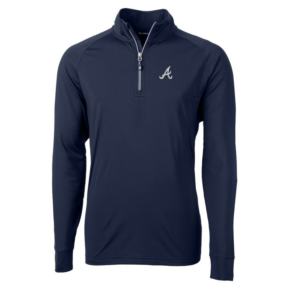 Atlanta Braves Cutter & Buck Big & Tall Adapt Eco Knit Stretch Recycled Quarter-Zip Pullover Top - Navy