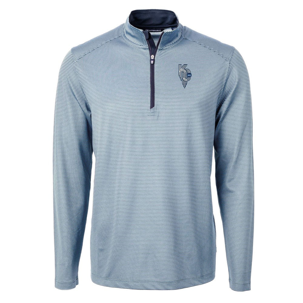 Kansas City Royals Cutter & Buck Virtue Eco Pique Micro Stripe Recycled Quarter-Zip Pullover Top - Light Blue