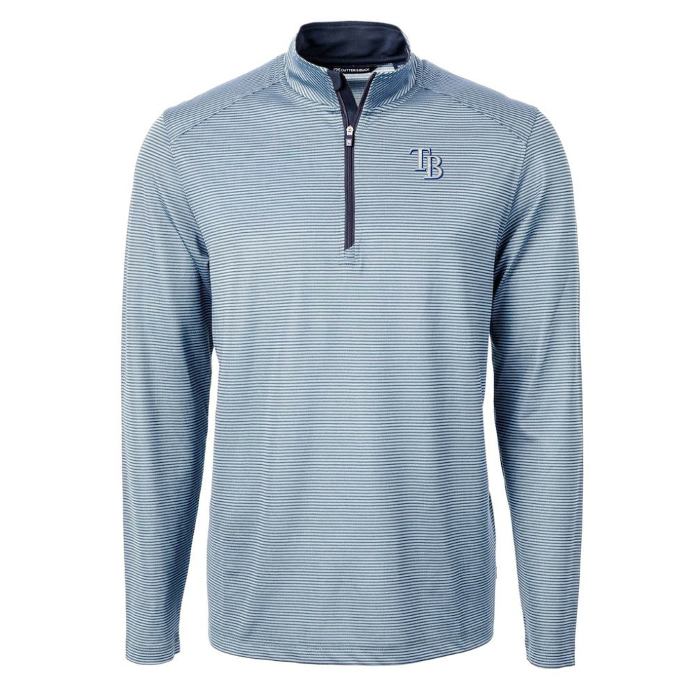 Tampa Bay Rays Cutter & Buck Virtue Eco Pique Micro Stripe Recycled Quarter-Zip Pullover Top - Light Blue