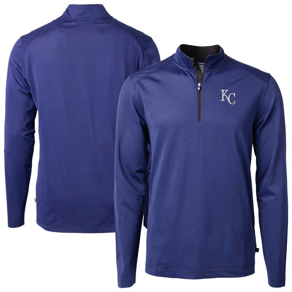 Kansas City Royals Cutter & Buck Virtue Eco Pique Micro Stripe Recycled Quarter-Zip Pullover Top - Royal