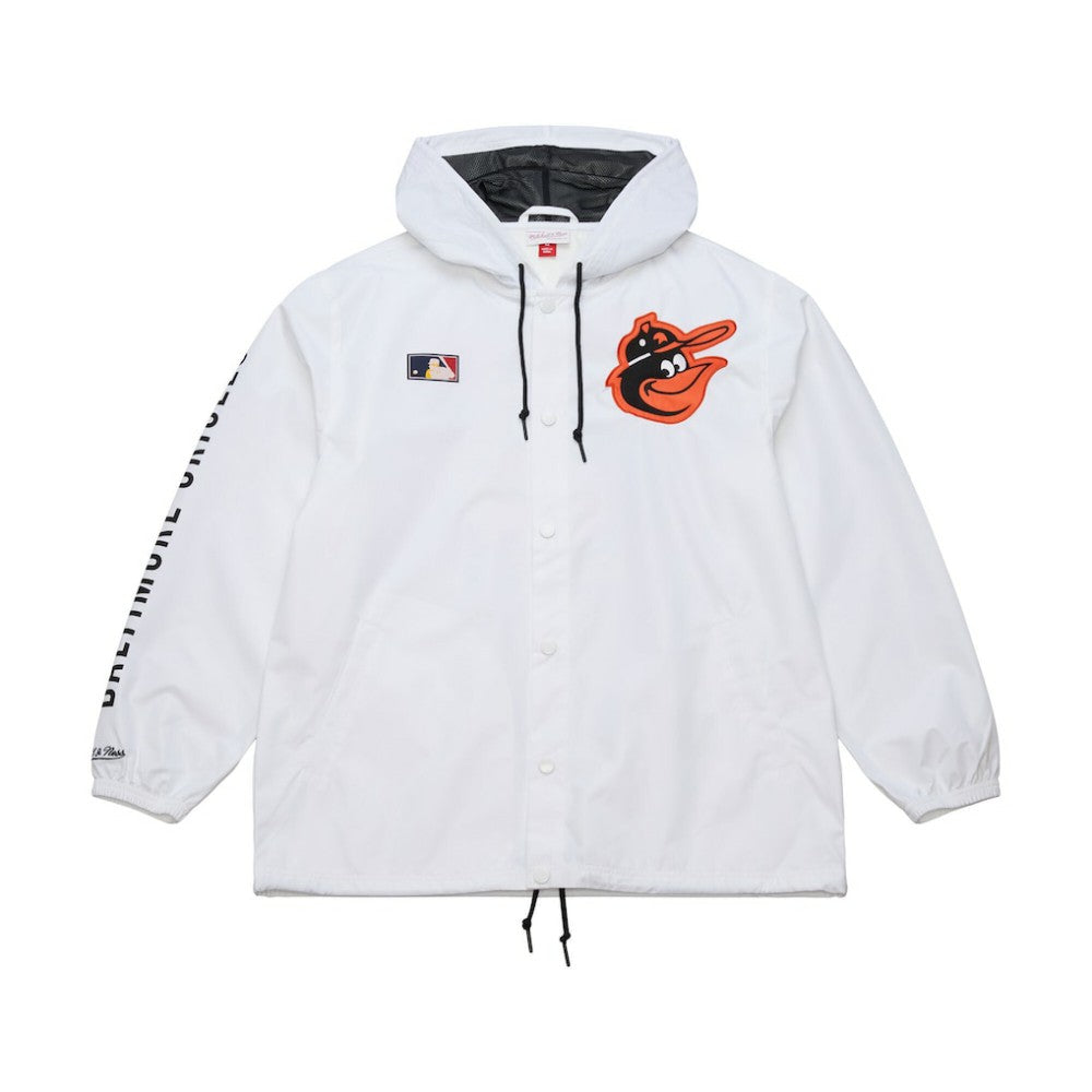 Baltimore Orioles Vintage Full-Snap Hooded Coaches Jacket - White | Mitchell & Ness