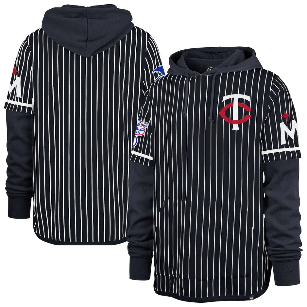 Minnesota Twins Pinstripe Double Header Pullover Hoodie - Navy | 47 brand