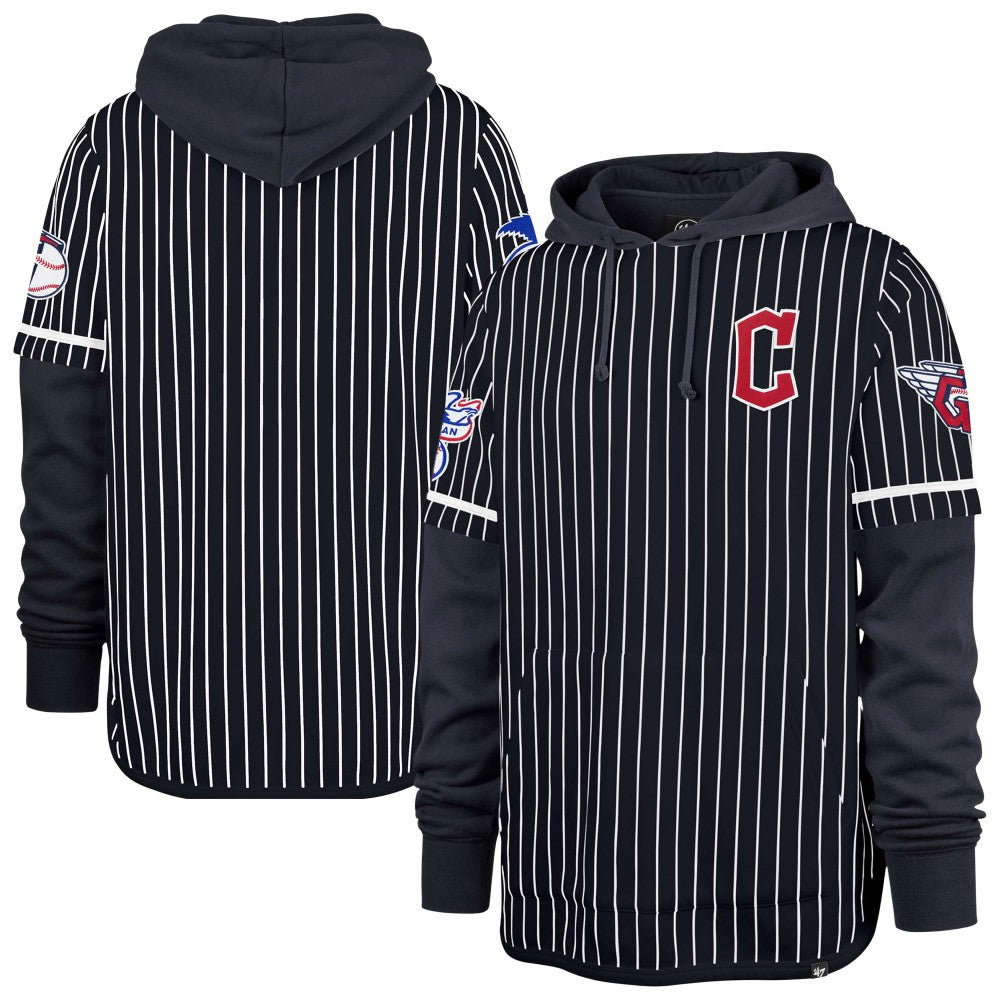 Cleveland Guardians Pinstripe Double Header Pullover Hoodie - Navy | 47 brand