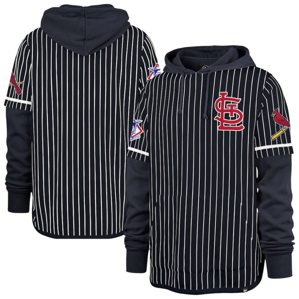 St. Louis Cardinals Pinstripe Double Header Pullover Hoodie - Navy | 47 brand