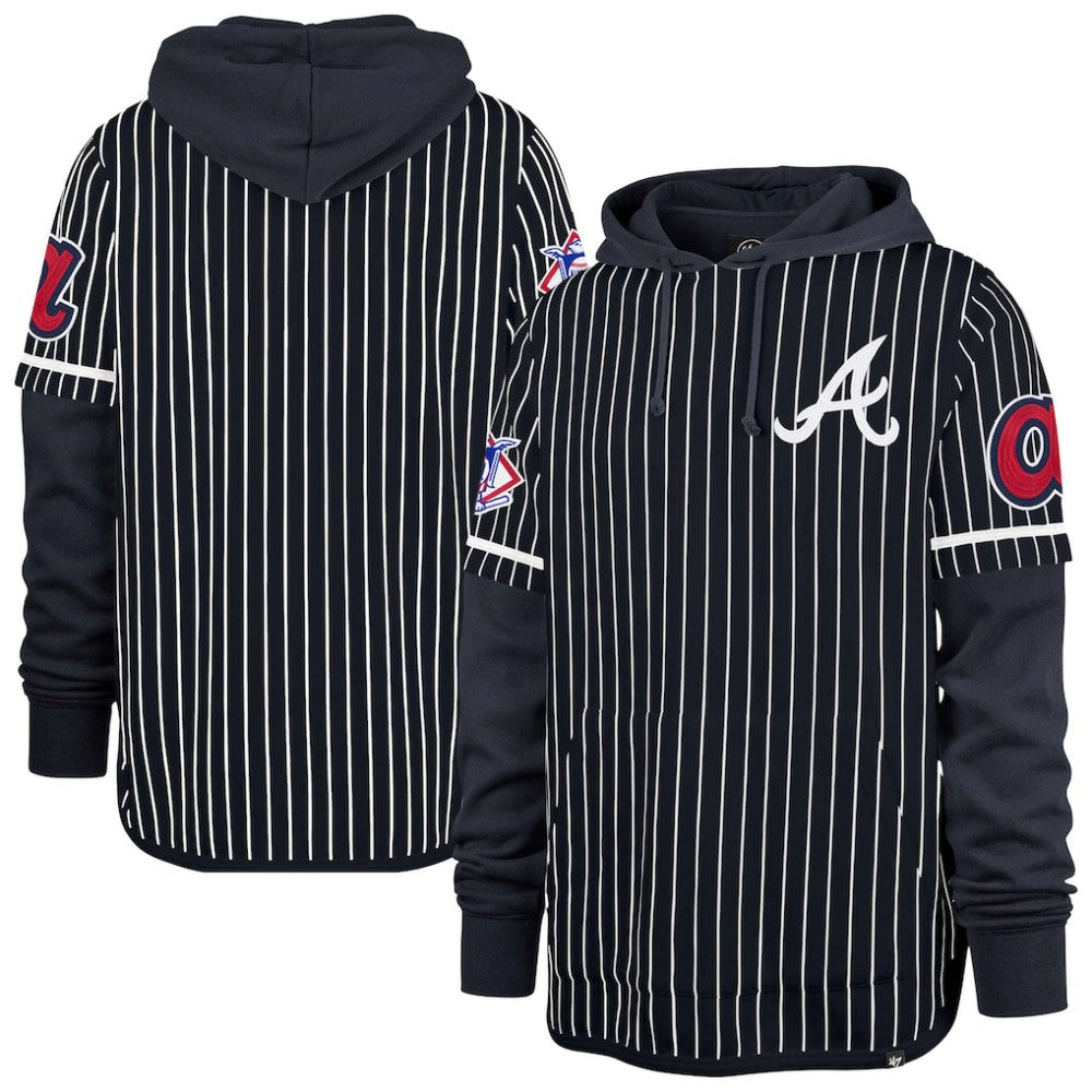 Atlanta Braves Pinstripe Double Header Pullover Hoodie - Navy | 47 brand
