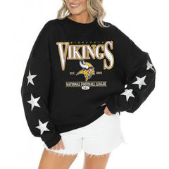 NFL Minnesota Vikings Gameday Couture Women's Rhinestone Star Sleeve Settle the Score Oversized Tri-Blend Pullover