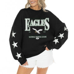 NFL Philadelphia Eagles Gameday Couture Women's Rhinestone Star Sleeve Settle the Score Oversized Tri-Blend Pullover
