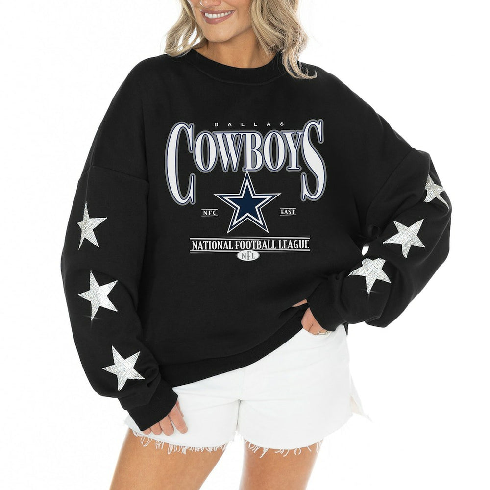 NFL Dallas Cowboys Gameday Couture Women's Rhinestone Star Sleeve Settle the Score Oversized Tri-Blend Pullover
