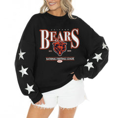 NFL Chicago Bears Gameday Couture Women's Rhinestone Star Sleeve Settle the Score Oversized Tri-Blend Pullover