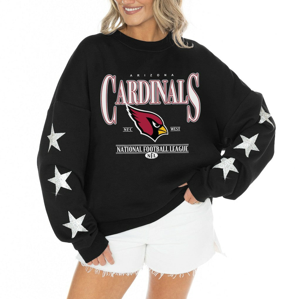 NFL Arizona Cardinals Gameday Couture Women's Rhinestone Star Sleeve Settle the Score Oversized Tri-Blend Pullover