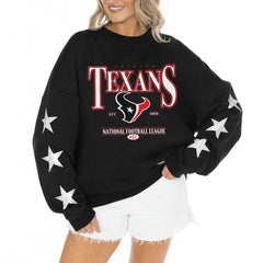 NFL Houston Texans Gameday Couture Women's Rhinestone Star Sleeve Settle the Score Oversized Tri-Blend Pullover