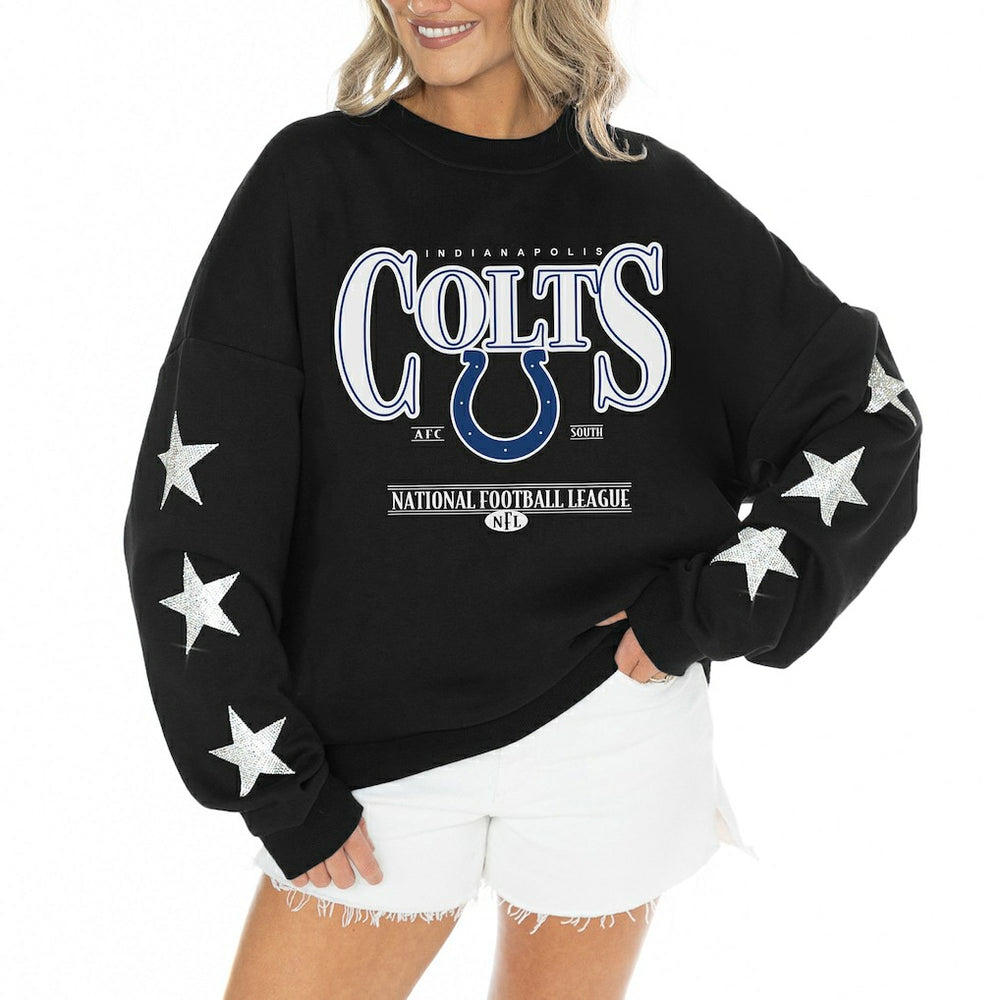 NFL Indianapolis Colts Gameday Couture Women's Rhinestone Star Sleeve Settle the Score Oversized Tri-Blend Pullover