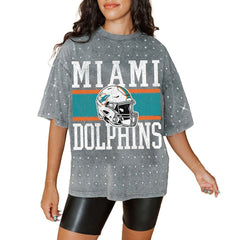 NFL Miami Dolphins Gameday Couture Women's Oversized Mini Rhinestone Classic T-Shirt