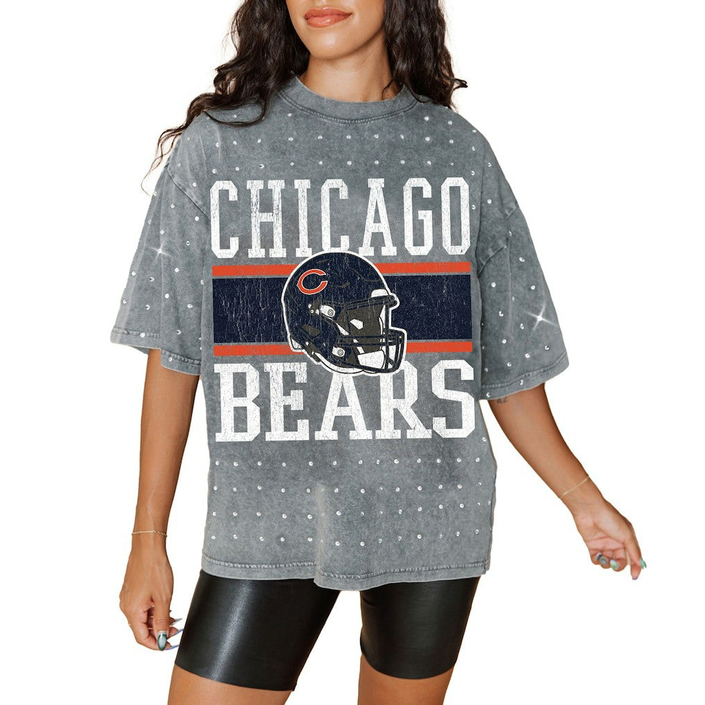 NFL Chicago Bears Gameday Couture Women's Oversized Mini Rhinestone Classic T-Shirt
