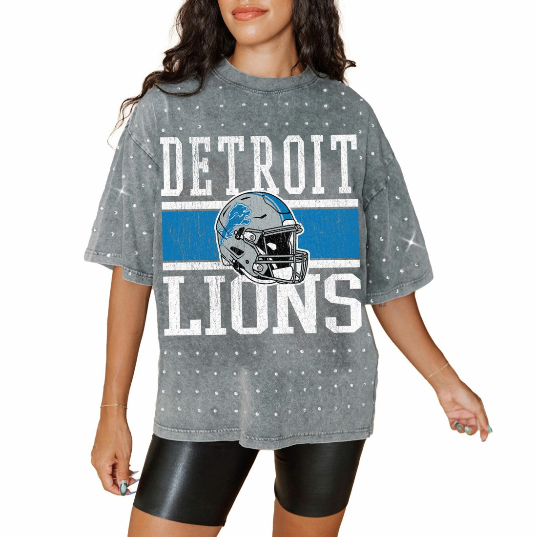 NFL Detroit Lions Gameday Couture Women's Oversized Mini Rhinestone Classic T-Shirt
