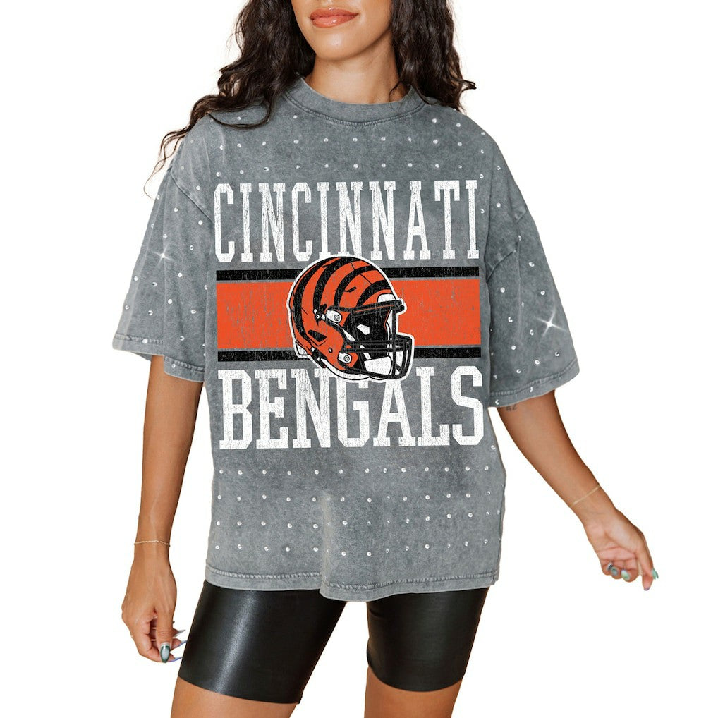 NFL Cincinnati Bengals Gameday Couture Women's Oversized Mini Rhinestone Classic T-Shirt