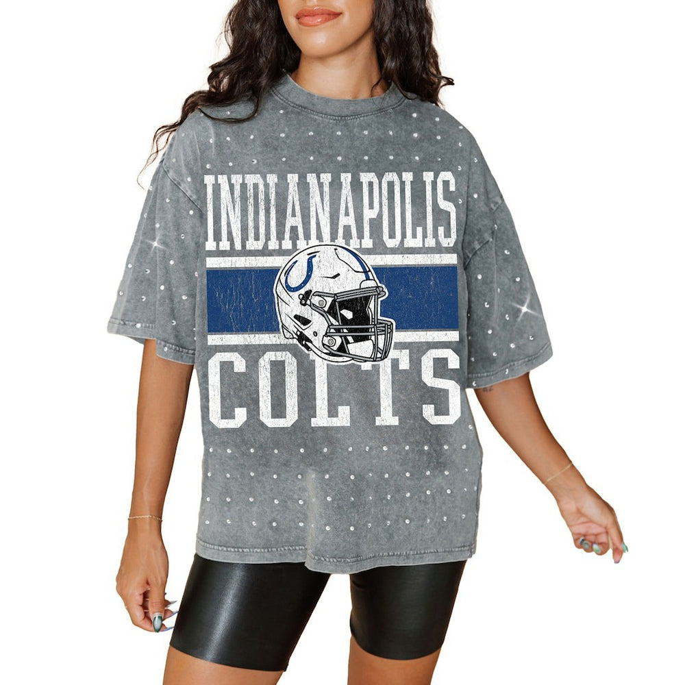 NFL Indianapolis Colts Gameday Couture Women's Oversized Mini Rhinestone Classic T-Shirt