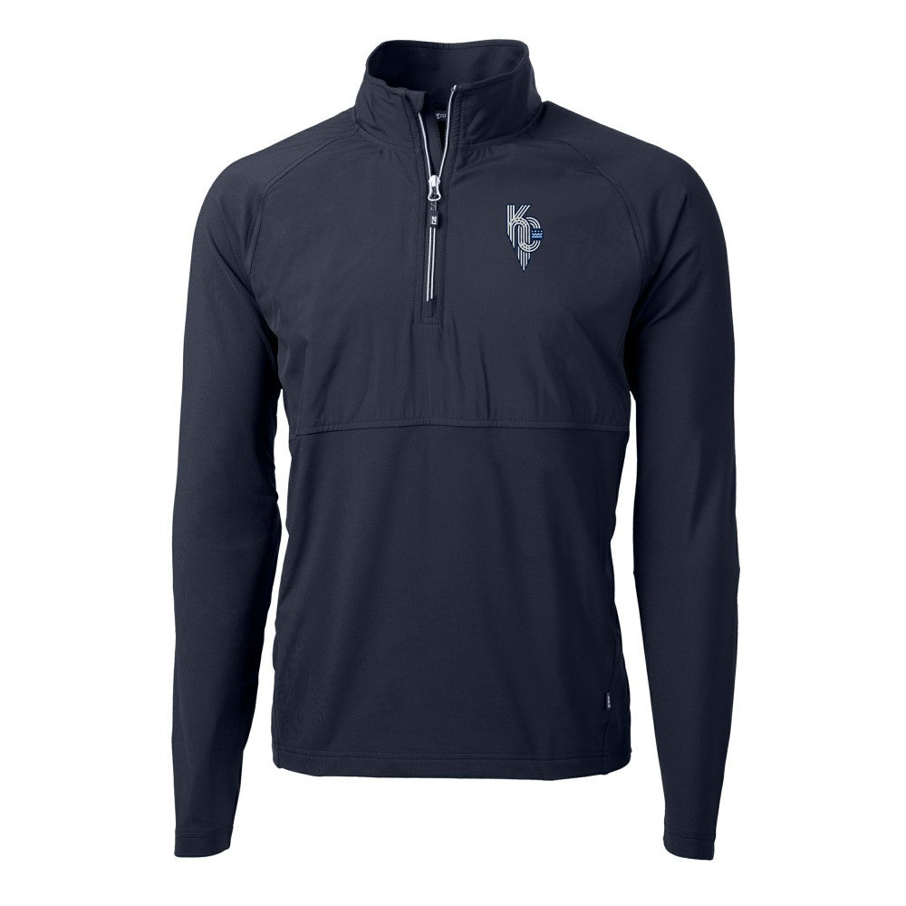 Kansas City Royals Cutter & Buck Adapt Eco Knit Hybrid Recycled Quarter-Zip Pullover Top - Navy