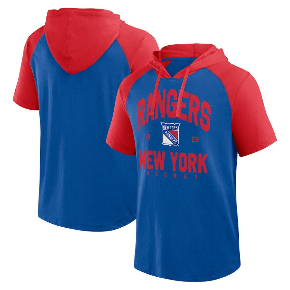 New York Rangers Logo Athletic Prime Raglan Short Sleeve Pullover Hoodie