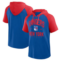 New York Rangers Logo Athletic Prime Raglan Short Sleeve Pullover Hoodie