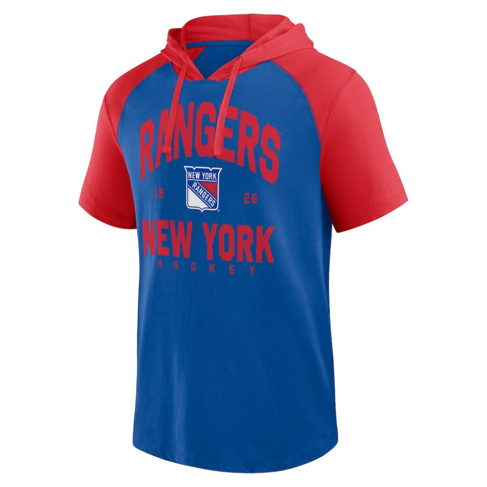 New York Rangers Logo Athletic Prime Raglan Short Sleeve Pullover Hoodie