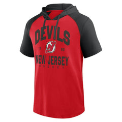 New Jersey Devils Logo Athletic Prime Raglan Short Sleeve Pullover Hoodie