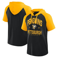 Pittsburgh Penguins Logo Athletic Prime Raglan Short Sleeve Pullover Hoodie