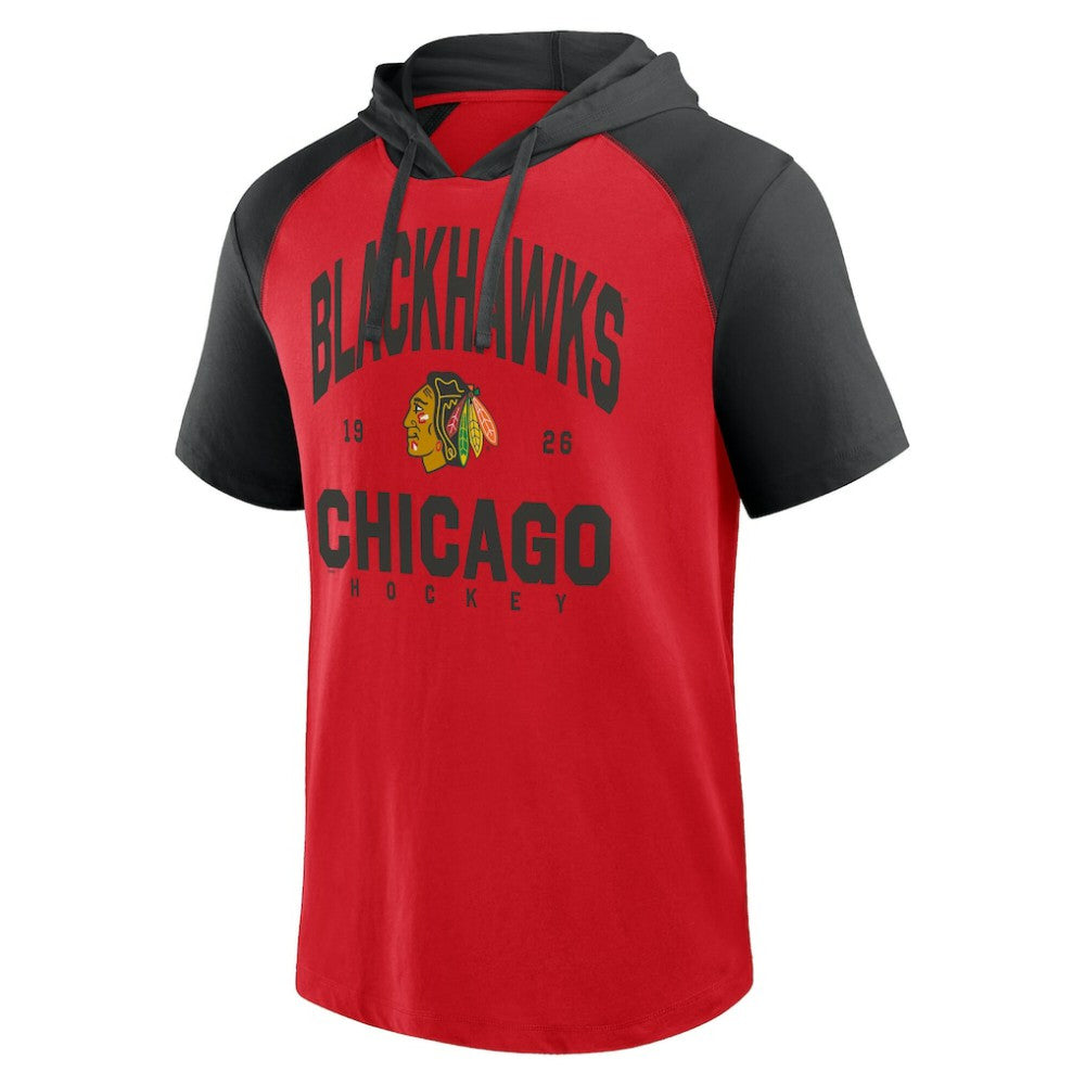 Chicago Blackhawks Logo Athletic Prime Raglan Short Sleeve Pullover Hoodie