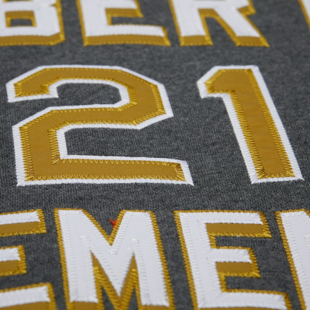 Roberto Clemente Pittsburgh Pirates Legends Collection Vintage Logo Name & Number Fleece Pullover Sweatshirt - Heather Charcoal | Mitchell & Ness