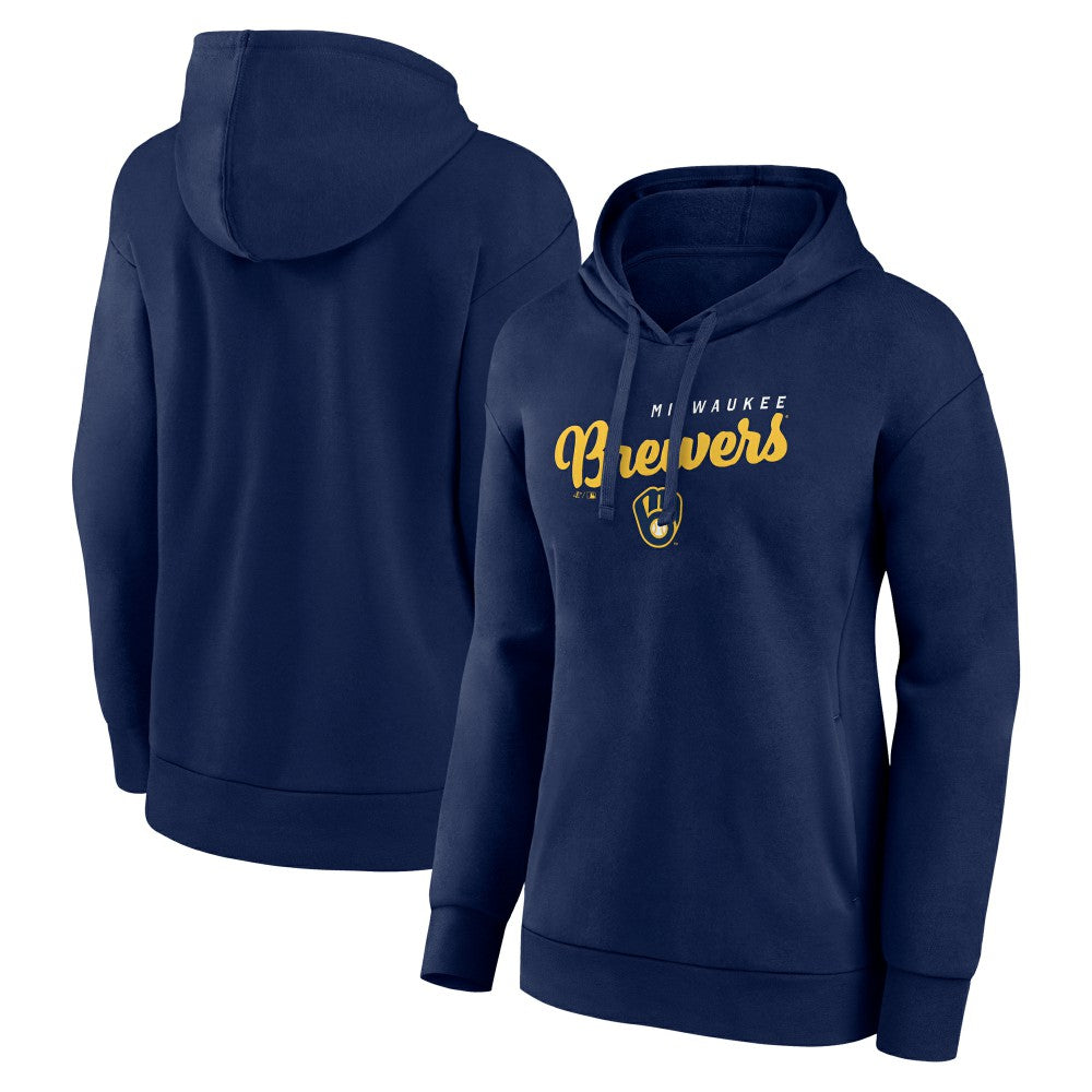 Milwaukee Brewers Logo Athletic Women's Logo Triumphant V-Neck Pullover Hoodie - Navy