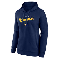 Milwaukee Brewers Logo Athletic Women's Logo Triumphant V-Neck Pullover Hoodie - Navy